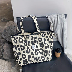 Leopard Pattern Canvas Tote Bag Durable Lightweight Shoulder Bag