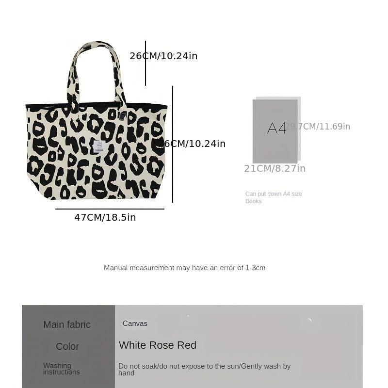 Leopard Pattern Canvas Tote Bag Durable Lightweight Shoulder Bag