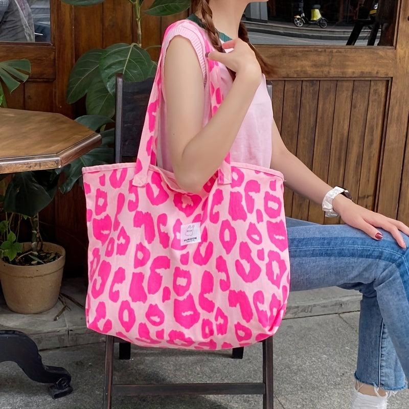 Leopard Pattern Canvas Tote Bag Durable Lightweight Shoulder Bag