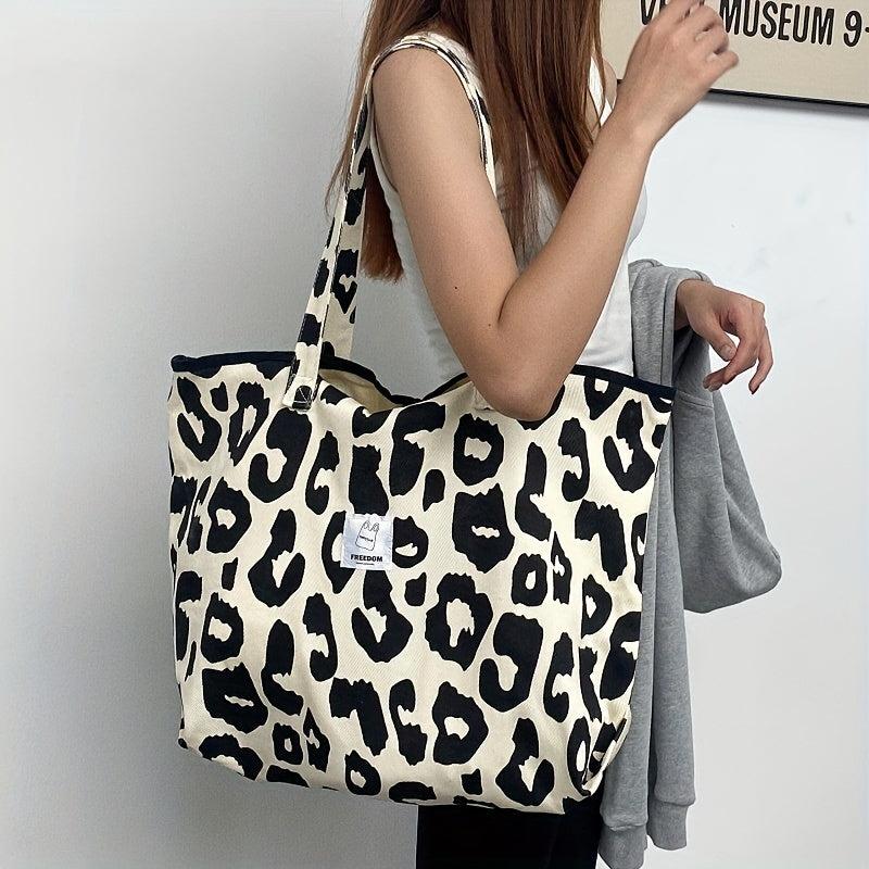 Leopard Pattern Canvas Tote Bag Durable Lightweight Shoulder Bag