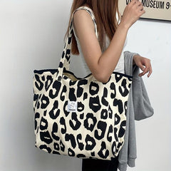 Leopard Pattern Canvas Tote Bag Durable Lightweight Shoulder Bag