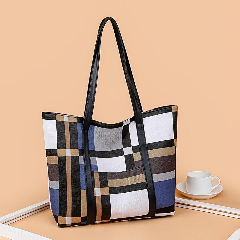 Colorblock Tote Bag Large Capacity Shoulder Bag Casual Handbag