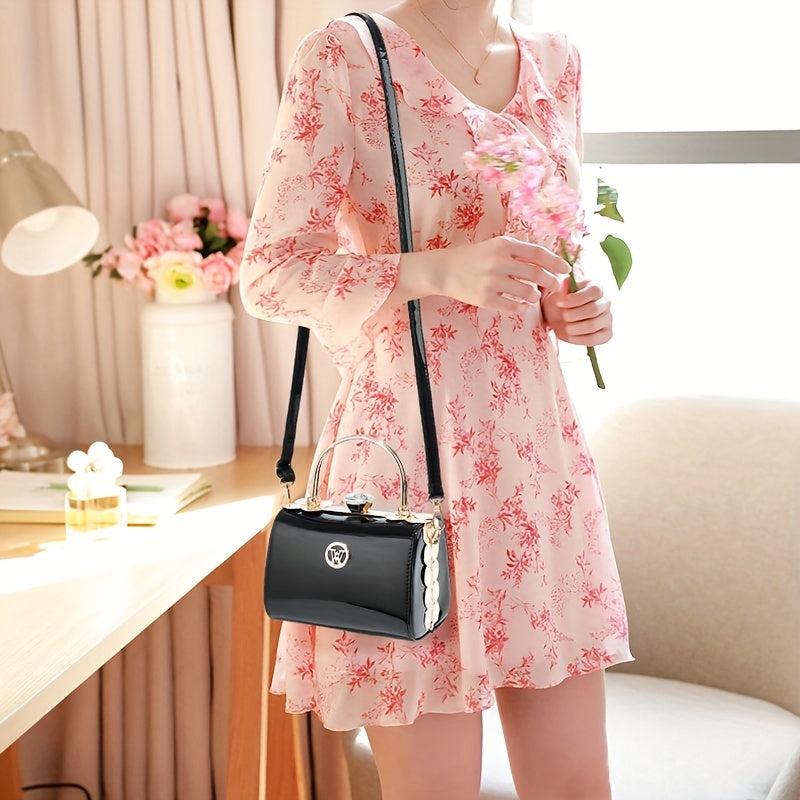 Rhinestone Box Handbags Clip Crossbody Bag Top Ring Clutch Evening Purse