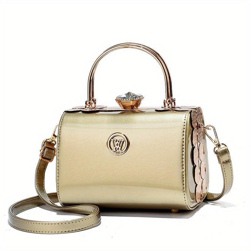 Rhinestone Box Handbags Clip Crossbody Bag Top Ring Clutch Evening Purse