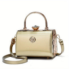Rhinestone Box Handbags Clip Crossbody Bag Top Ring Clutch Evening Purse
