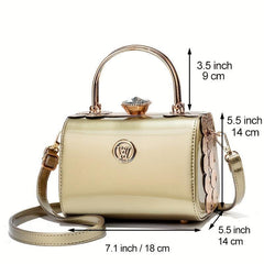 Rhinestone Box Handbags Clip Crossbody Bag Top Ring Clutch Evening Purse
