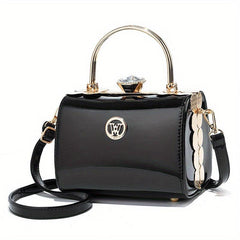 Rhinestone Box Handbags Clip Crossbody Bag Top Ring Clutch Evening Purse