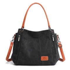 Large Capacity Canvas Colorblock Satchel Tote Bag