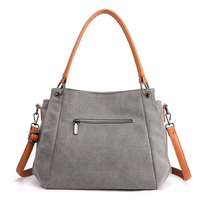 Large Capacity Canvas Colorblock Satchel Tote Bag