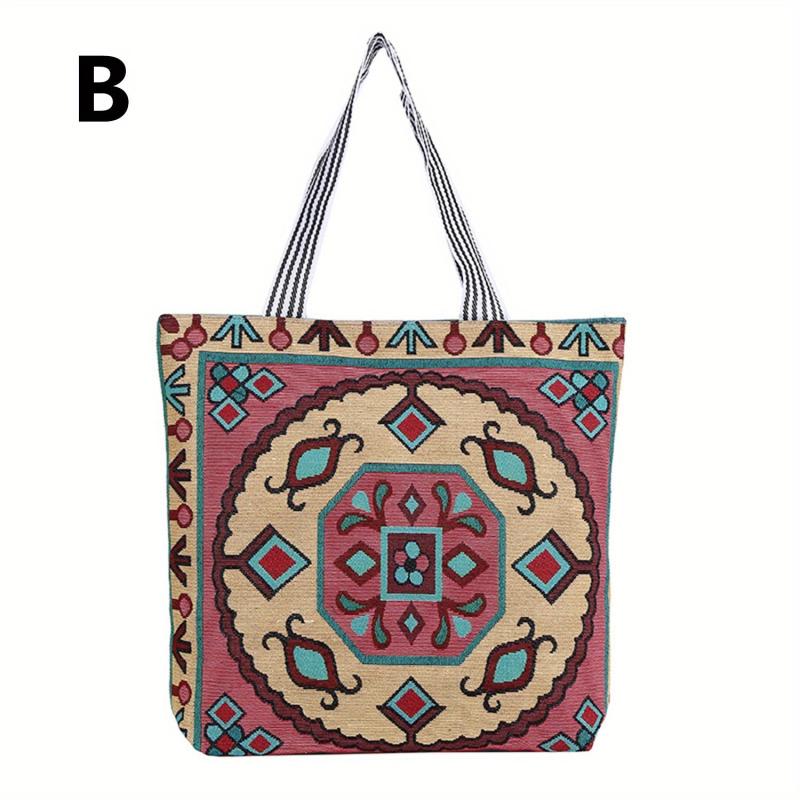Boho Canvas Tote Bag Large Capacity Shoulder Bag