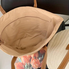 Straw Tote Shoulder Bag All Match Storage Bag Solid Woven Handbag