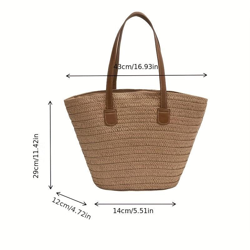 Straw Tote Shoulder Bag All Match Storage Bag Solid Woven Handbag