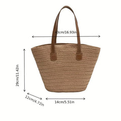 Straw Tote Shoulder Bag All Match Storage Bag Solid Woven Handbag