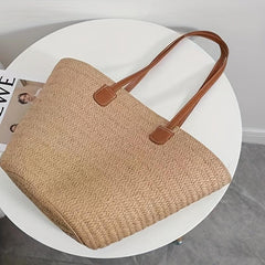 Straw Tote Shoulder Bag All Match Storage Bag Solid Woven Handbag