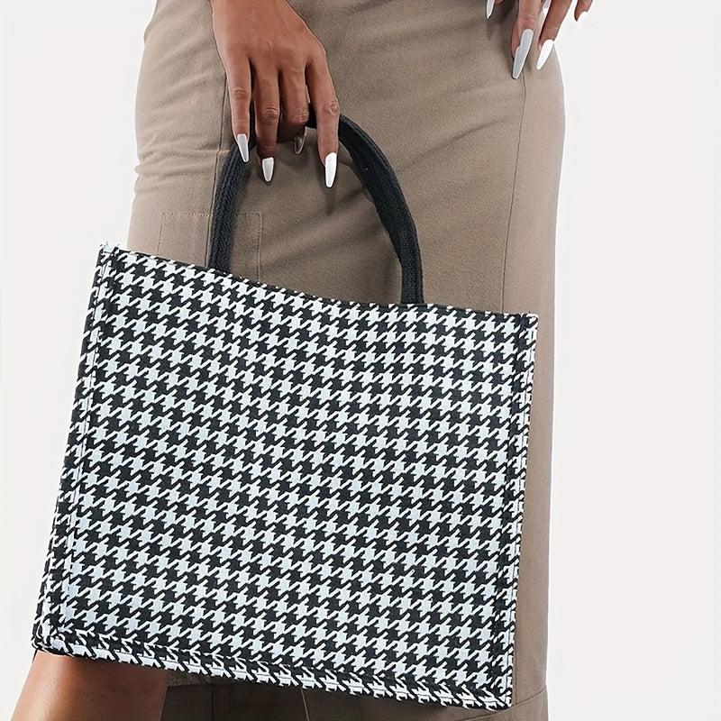 Houndstooth Pattern Tote Bag Portable Lightweight Commuter Handbags