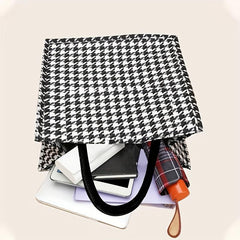 Houndstooth Pattern Tote Bag Portable Lightweight Commuter Handbags