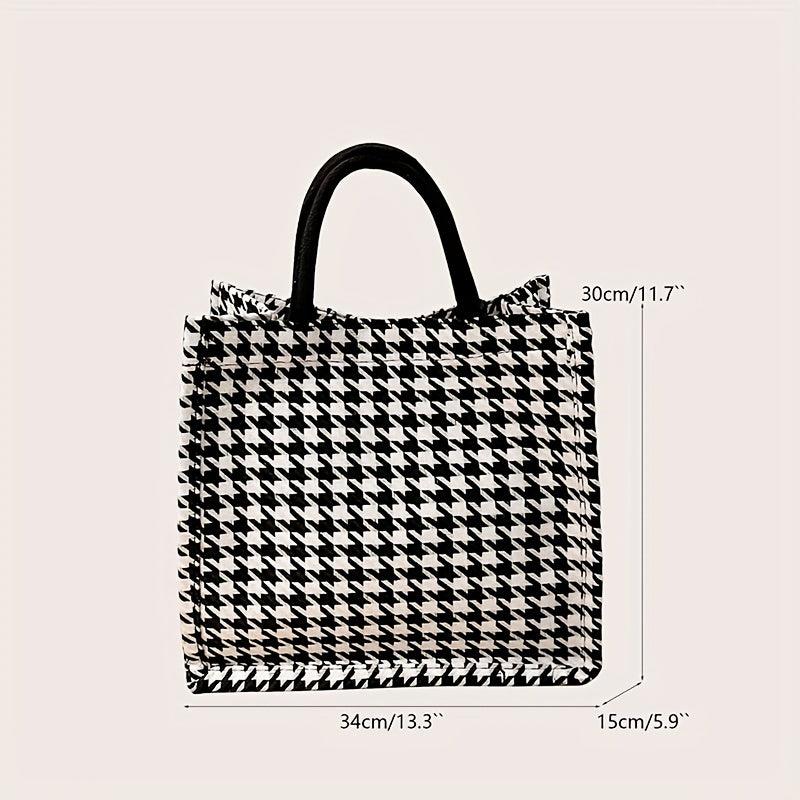 Houndstooth Pattern Tote Bag Portable Lightweight Commuter Handbags