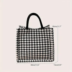 Houndstooth Pattern Tote Bag Portable Lightweight Commuter Handbags