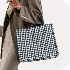 Houndstooth Pattern Tote Bag Portable Lightweight Commuter Handbags