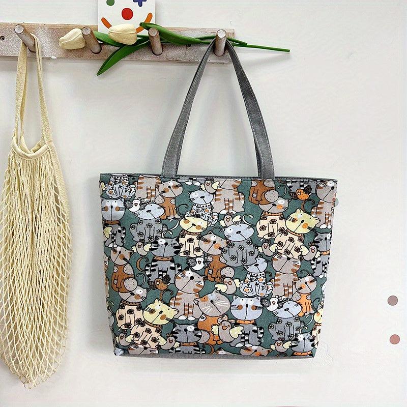 Butterfly Print Canvas Tote Bag Large Capacity Shoulder Bag