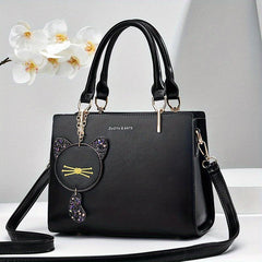 Women's Crossbody Satchel with Cat Pendant