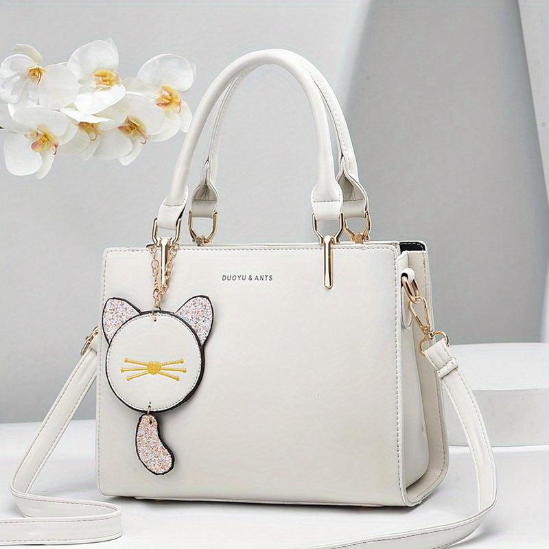 Women's Crossbody Satchel with Cat Pendant