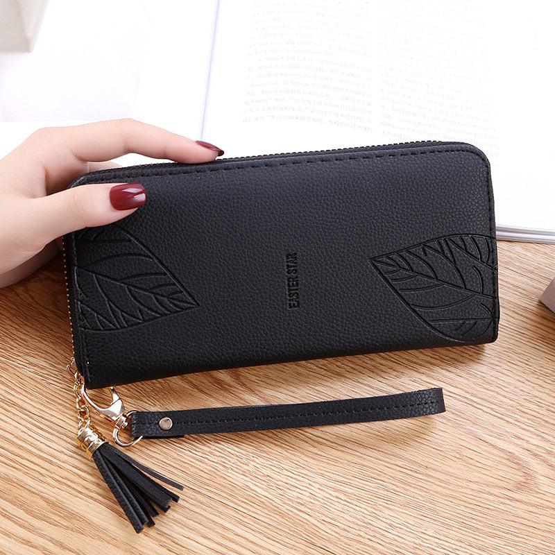 Embossed Zipper Leaf Wristlet Clutch Wallet