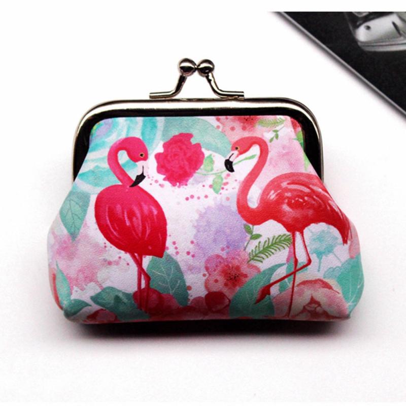 Flamingo Print Coin Purse Mini Clutch Storage Bag Kiss Lock Organizer Purse