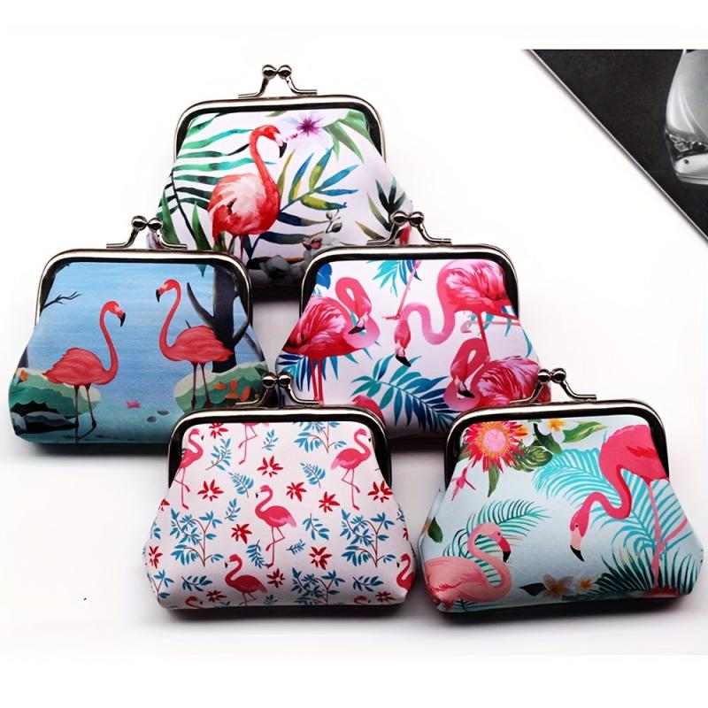 Flamingo Print Coin Purse Mini Clutch Storage Bag Kiss Lock Organizer Purse