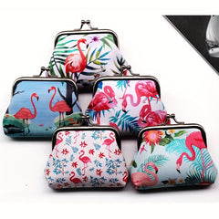 Flamingo Print Coin Purse Mini Clutch Storage Bag Kiss Lock Organizer Purse