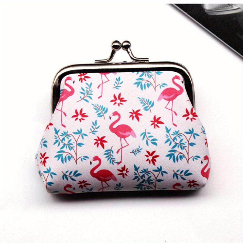 Flamingo Print Coin Purse Mini Clutch Storage Bag Kiss Lock Organizer Purse