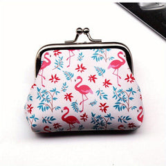 Flamingo Print Coin Purse Mini Clutch Storage Bag Kiss Lock Organizer Purse