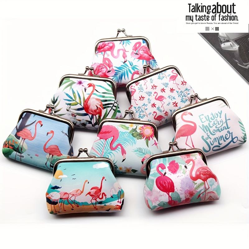 Flamingo Print Coin Purse Mini Clutch Storage Bag Kiss Lock Organizer Purse