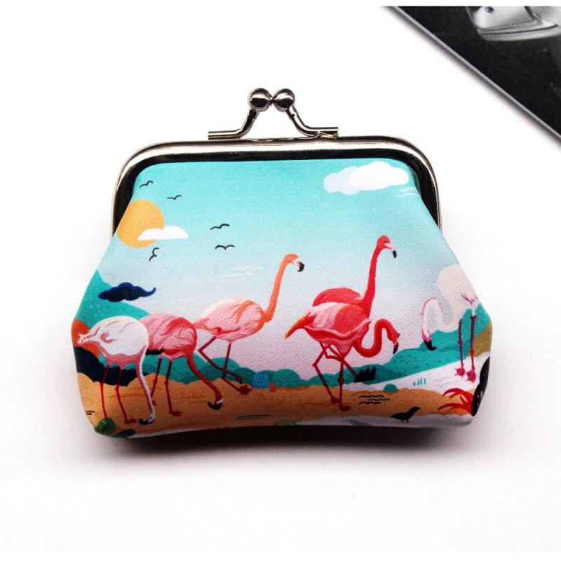 Flamingo Print Coin Purse Mini Clutch Storage Bag Kiss Lock Organizer Purse