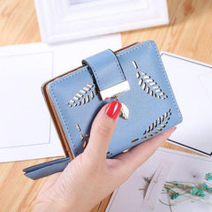Leaf Pattern Small Coin Purse Zip Wallet Bifold Purse