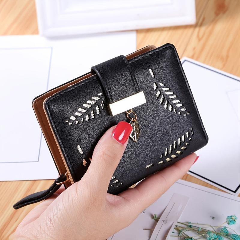 Leaf Pattern Small Coin Purse Zip Wallet Bifold Purse