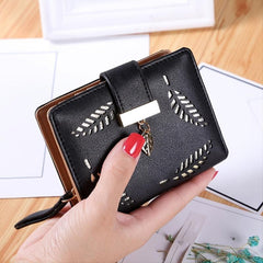 Leaf Pattern Small Coin Purse Zip Wallet Bifold Purse