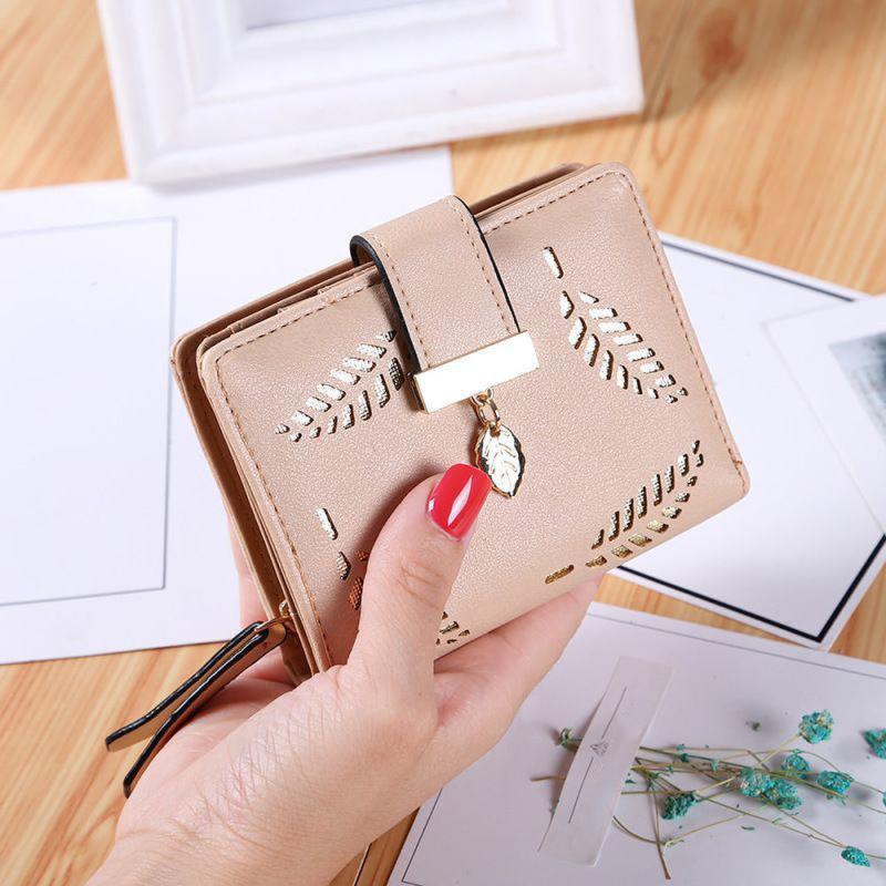 Leaf Pattern Small Coin Purse Zip Wallet Bifold Purse