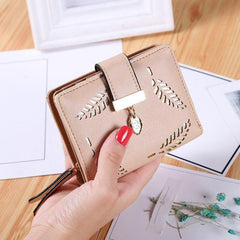 Leaf Pattern Small Coin Purse Zip Wallet Bifold Purse