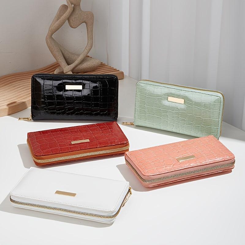 Crocodile Pattern Long Wallet Zip Around Faux Leather