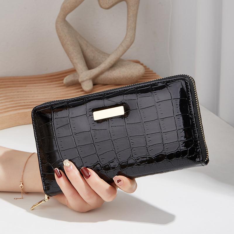 Crocodile Pattern Long Wallet Zip Around Faux Leather