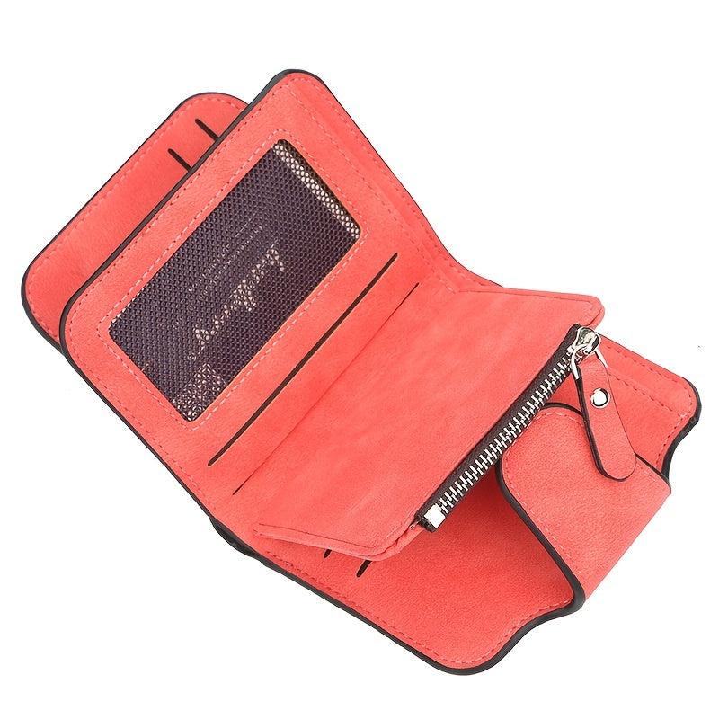 Small Faux Leather Wallet w/ Card Slots & Zipper Pocket