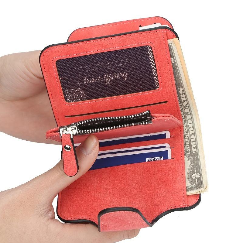 Small Faux Leather Wallet w/ Card Slots & Zipper Pocket