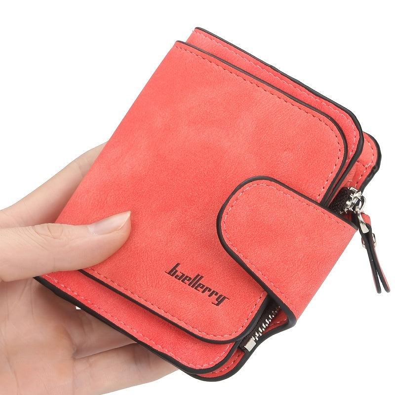 Small Faux Leather Wallet w/ Card Slots & Zipper Pocket