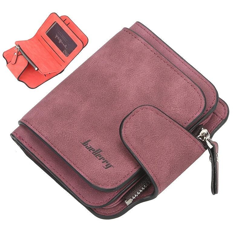 Small Faux Leather Wallet w/ Card Slots & Zipper Pocket