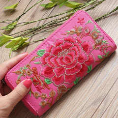 Ethnic Embroidered Long Wallet Zipper Around Purse Coin Purse