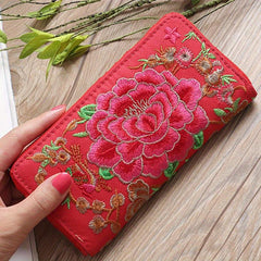 Ethnic Embroidered Long Wallet Zipper Around Purse Coin Purse