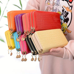 Crocodile Embossed Wallet with Double Zipper Large Capacity Clutch
