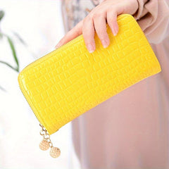 Crocodile Embossed Wallet with Double Zipper Large Capacity Clutch