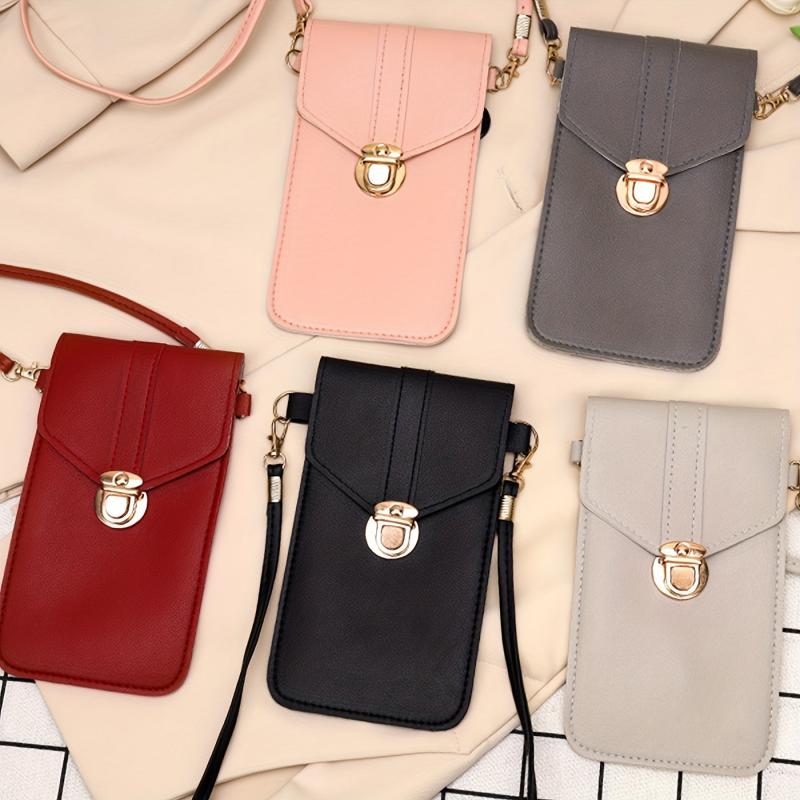 Touch Screen Phone Bag Solid Faux Leather Shoulder Bag Women's Coin Purse
